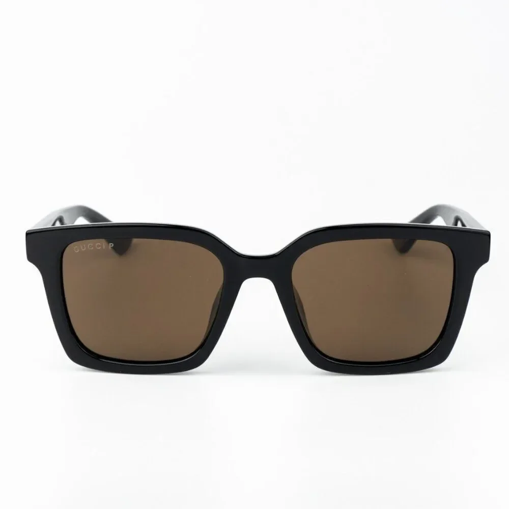 NEW Gucci GG1582SK 004 Shiny Black Brown Polarized Cat Eye Unisex Sunglasses